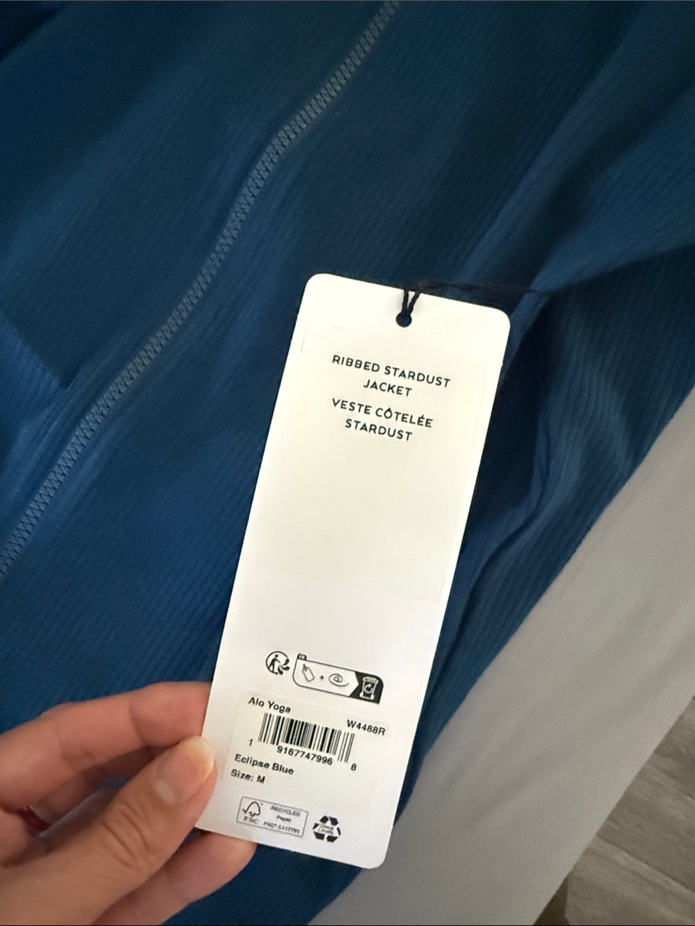NWT ALO Ribbed Stardust Jacket, Eclipse Blue, size M - Picture 3 of 5
